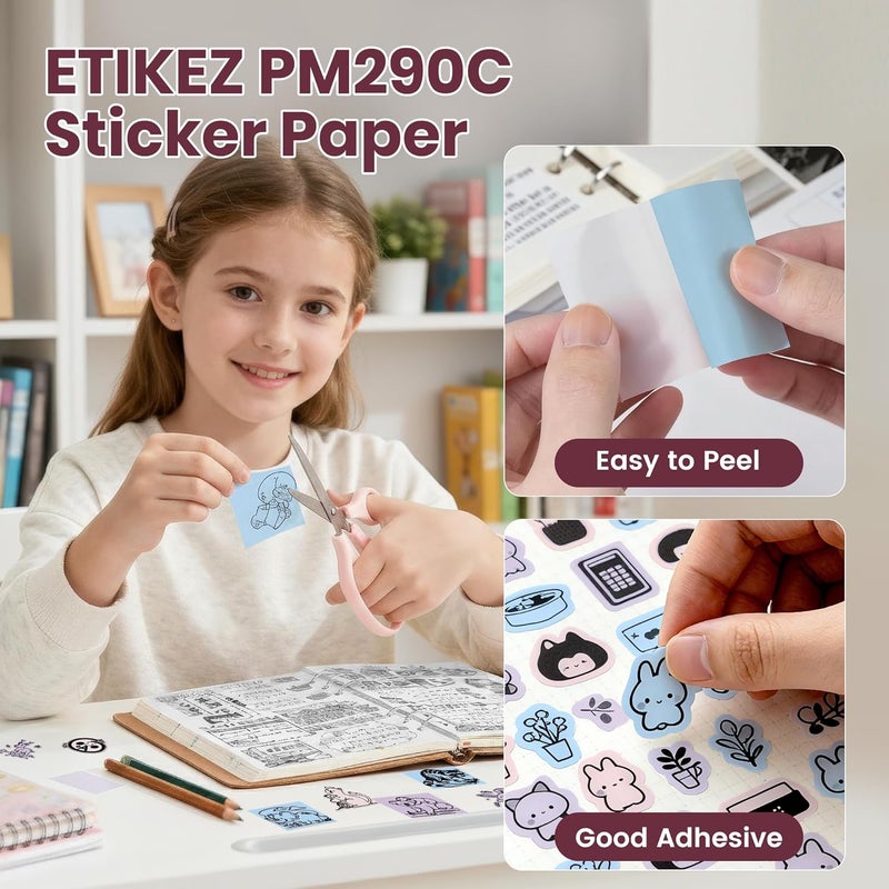 ETIKEZ Genuine Self-Adhesive Thermal Printer Stickers, Compatible with PM290C Mini Sticker Printer, Black on White, 54mmx3.2m Sticker Paper for Journal, Study, Photos, 3 Rolls, Blue/Pink/Purple - Image 5